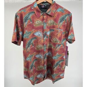 Psycho Tuna Tiki Surf Hawaiian Aloha Short‎ Sleeve Button Up Shirt Small NWT $54